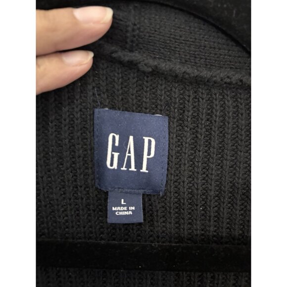 Gap Open Chunky Knit Black Sweater Cardigan Mid Length Women Large - Picture 3 of 11